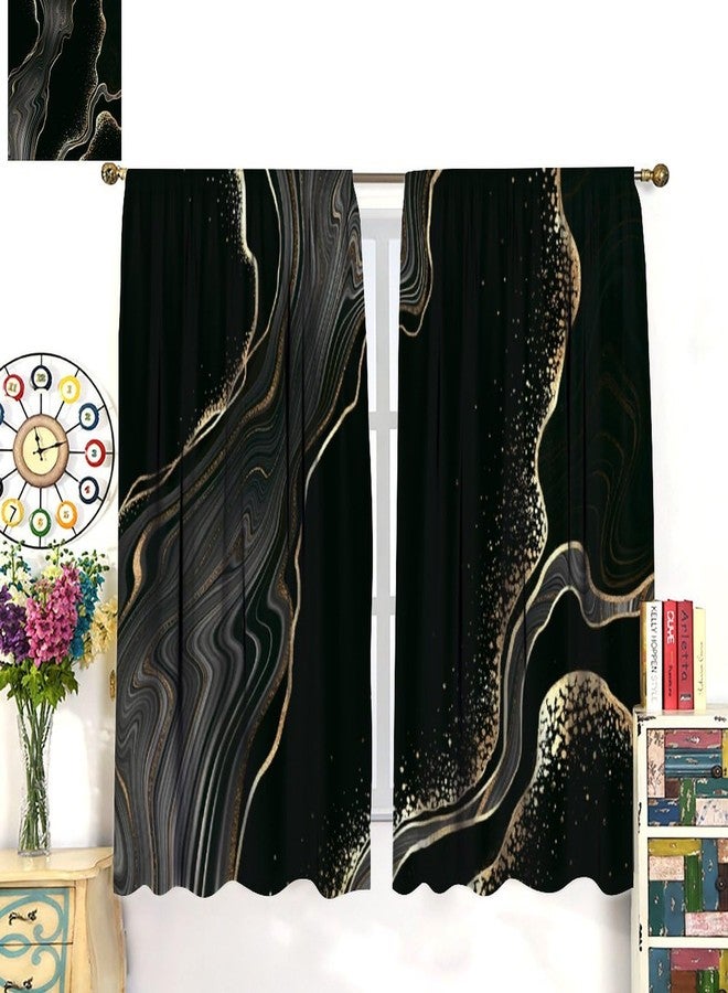 AAVEUP Marble Curtains for Bedroom,Modern Luxury Abstract Black Gold Ripple Art Window Drapes for Boys Girls Living Room Nursery Bathroom Kitchen 42x45in - Image 3
